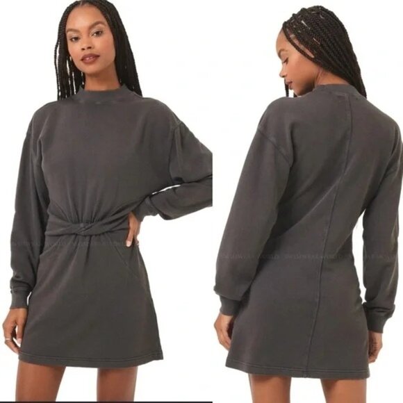 Anthropologie L*Space Asher Long Sleeve Sweatshirt Dress Charcoal Gray L - Picture 3 of 8